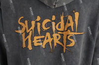 Grey Distressed Washed Skull Print Men's Hoodies