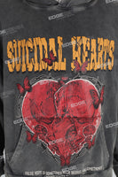 Grey Distressed Washed Skull Print Men's Hoodies