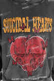Grey Distressed Washed Skull Print Men's Hoodies