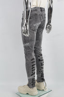 Grey Print Ripped Mans Skinny Jeans