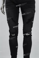 Men's Flared Jeans With Black Paneled Side Cargo Pockets