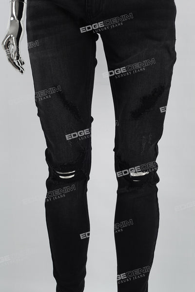 Men's Flared Jeans With Black Paneled Side Cargo Pockets