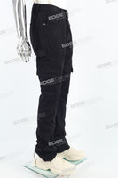 Men's Flared Jeans With Black Paneled Side Cargo Pockets