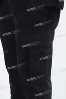 Men's Flared Jeans With Black Paneled Side Cargo Pockets