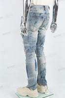 Blue Spray Ripped Embroidery Skinny Jeans