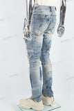 Blue Spray Ripped Embroidery Skinny Jeans