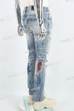 Blue Spray Ripped Embroidery Skinny Jeans