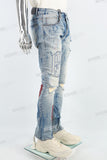 Blue Spray Ripped Embroidery Skinny Jeans