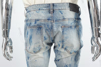 Blue Spray Ripped Embroidery Skinny Jeans