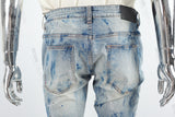 Blue Spray Ripped Embroidery Skinny Jeans