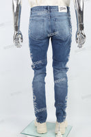Blue Embroidered Diamonds Men's Mans Skinny Jeans