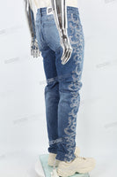 Blue Embroidered Diamonds Men's Mans Skinny Jeans