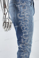 Blue Embroidered Diamonds Men's Mans Skinny Jeans