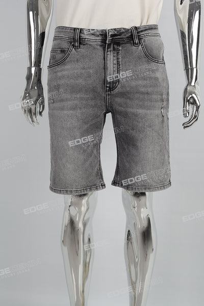 Grey Alphabet 3D Embossed Ripped Men's Denim Shorts
