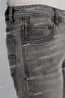 Grey Alphabet 3D Embossed Ripped Men's Denim Shorts