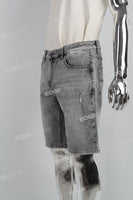 Grey Ripped Men's Denim Shorts