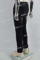 3D Embossing Of Black And Grey Torn Mans Skinny Jeans