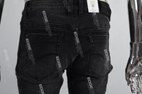 3D Embossing Of Black And Grey Torn Mans Skinny Jeans