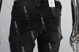 3D Embossing Of Black And Grey Torn Mans Skinny Jeans