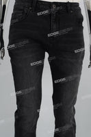 3D Embossing Of Black And Grey Torn Mans Skinny Jeans