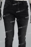 3D Embossing Of Black And Grey Torn Mans Skinny Jeans
