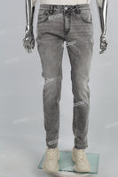 Grey Lettering 3D Embossed Ripped Mans Skinny Jeans