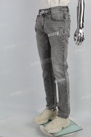 Grey Lettering 3D Embossed Ripped Mans Skinny Jeans