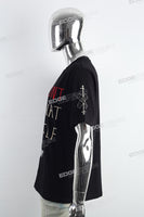 Black Graffiti Print Embroidered T-shirt