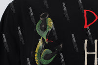 Black Graffiti Print Embroidered T-shirt