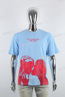 Hot Skull Print Embroidered Light Blue T-shirt