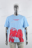 Hot Skull Print Embroidered Light Blue T-shirt