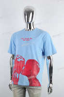 Hot Skull Print Embroidered Light Blue T-shirt