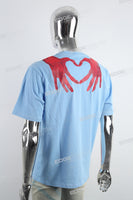 Hot Skull Print Embroidered Light Blue T-shirt