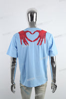 Hot Skull Print Embroidered Light Blue T-shirt