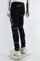 Black Embroidered Print Mans Skinny Jeans