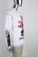 Contrasting Structured Line Print White T-shirt