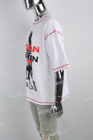 Contrasting Structured Line Print White T-shirt