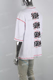 Contrasting Structured Line Print White T-shirt