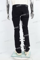 Black Alpha Gothic Logo Print Mans Stack Jeans