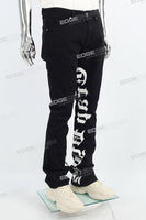 Black Alpha Gothic Logo Print Mans Stack Jeans