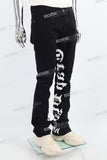Black Alpha Gothic Logo Print Mans Stack Jeans