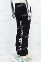 Black Alpha Gothic Logo Print Mans Stack Jeans