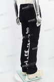 Black Alpha Gothic Logo Print Mans Stack Jeans
