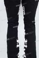 Black Alpha Gothic Logo Print Mans Stack Jeans