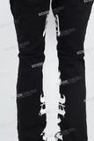 Black Alpha Gothic Logo Print Mans Stack Jeans