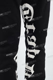 Black Alpha Gothic Logo Print Mans Stack Jeans