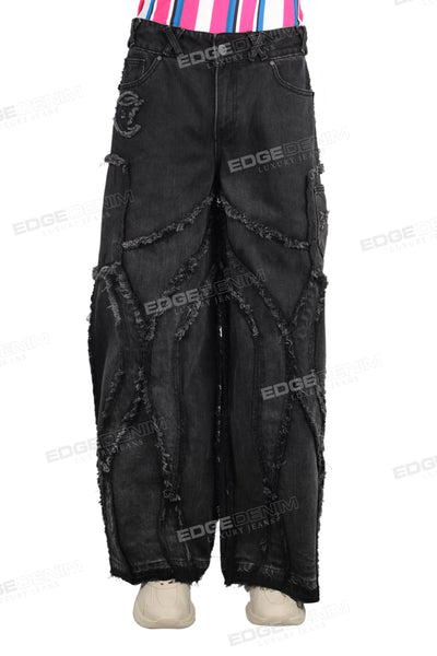 Custom Logo Men Straight Embroidery Patchwork Baggy Jeans