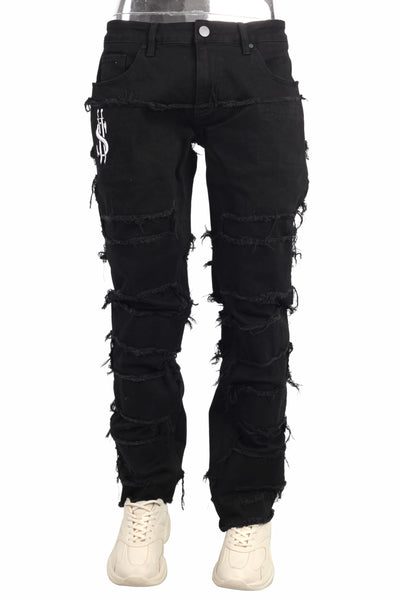 2023 New Custom Fashion Black Embroidery Patchwork Jeans For Men