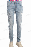 High Quality Custom Logo Men Embroidery Distressed Skinny Jeans