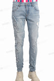 High Quality Custom Logo Men Embroidery Distressed Skinny Jeans